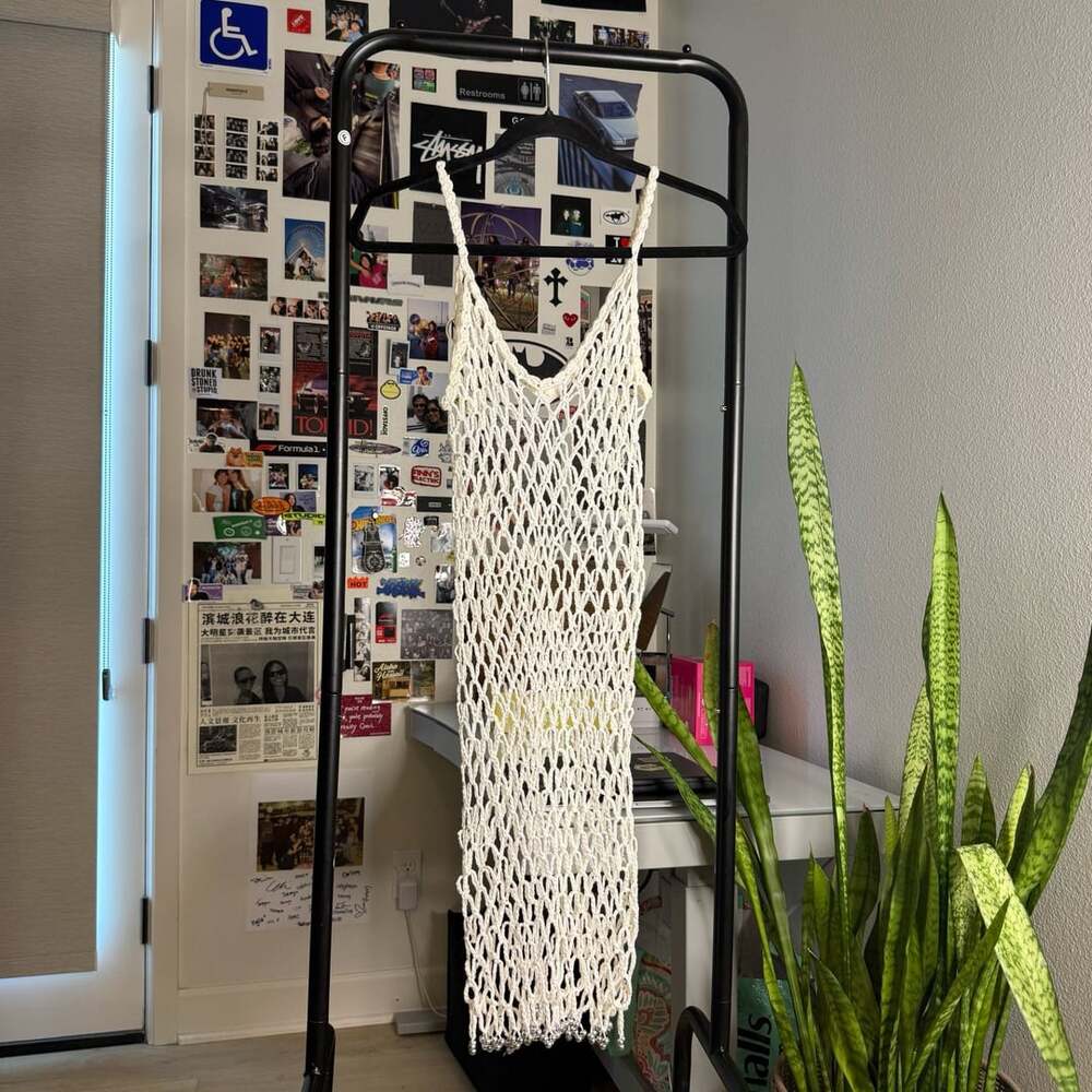 Emma & Ashley Design Crochet Net Dress White with Silver Beads
